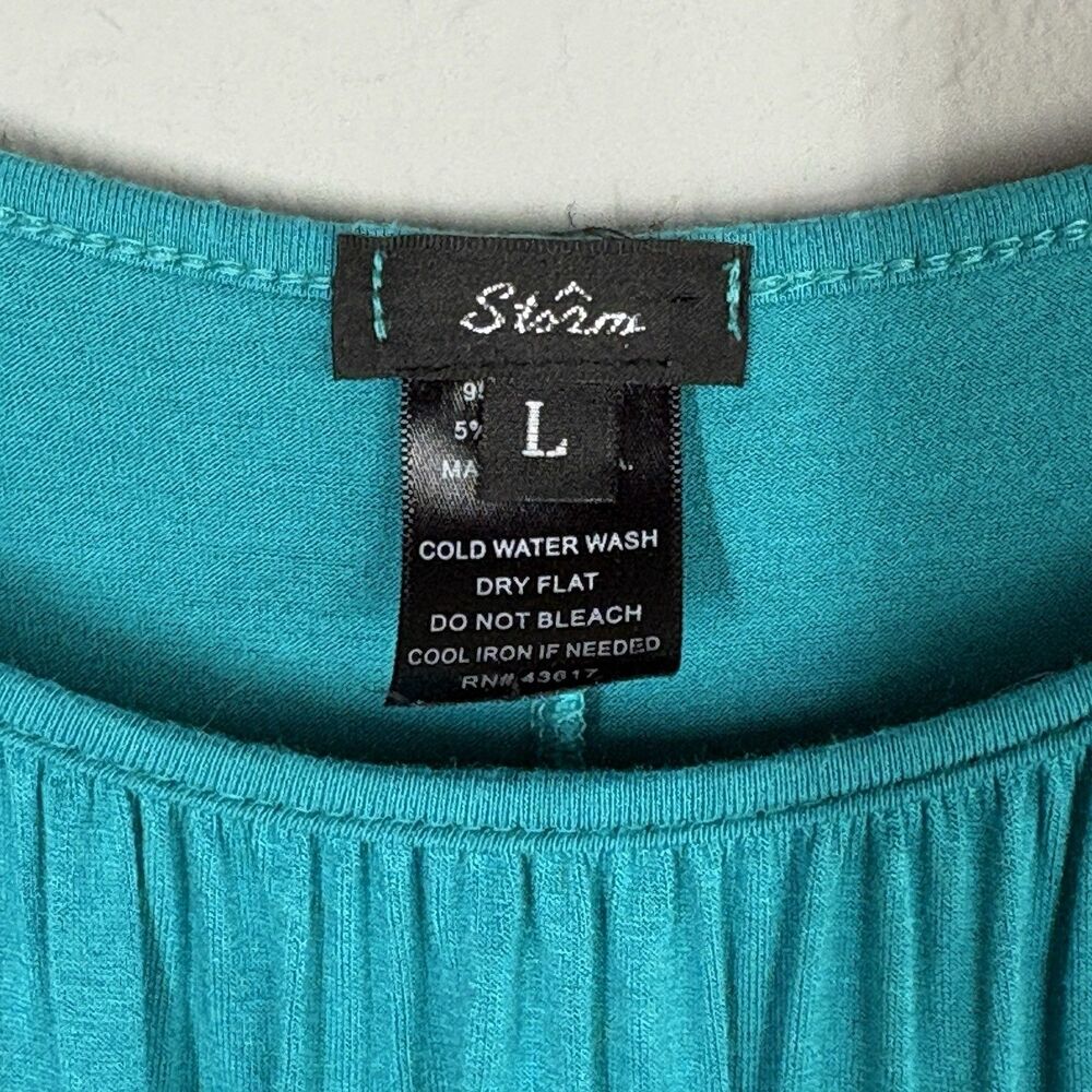Vintage Y2K 2000s Top Women L Turquoise Blue Drape Stretch Office Siren USA Made - Picture 3 of 10